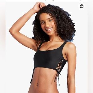 Xhilaration Women's Juniors' Black Lace-Up Longline Bralette Bikini Top …